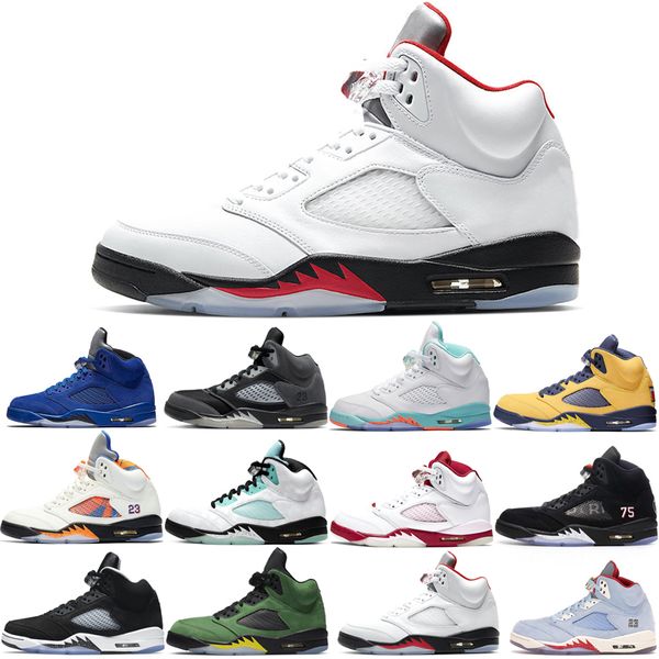 

basketball shoes 5s for men 3 space jam oreo metallic silver laney international flight ice blue fire red wings what the white stealth popul, White;red