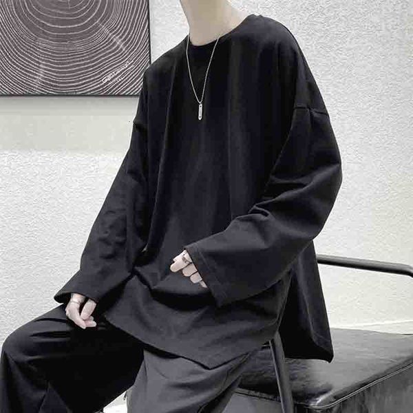 

loose solid color divided and beautiful design sense long autumn fashion inferior men's t-shirt myuu, White;black