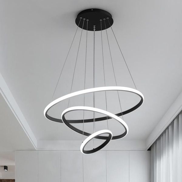 Pendelleuchten Moderne LED-Licht für Wohnzimmer Esszimmer Küche Schlafzimmer Schwarze Ringe Kreis Dekor Decke Kronleuchter Innenbeleuchtung Lampe