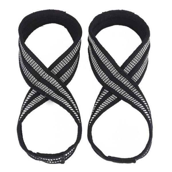 

pair nylon deadlift straps 8 figure lifting power belt for weightlifters wrist support, Black;red
