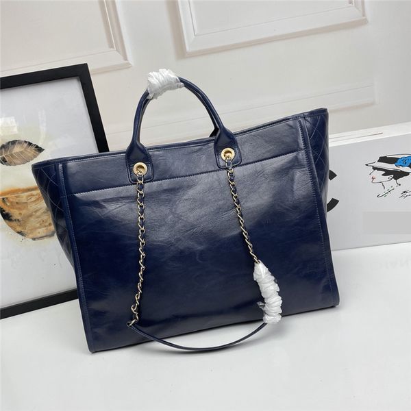 

design high-quality waxed cowhide beach leather s, chain large capacity tote bag, one-shoulder diagonal handbag