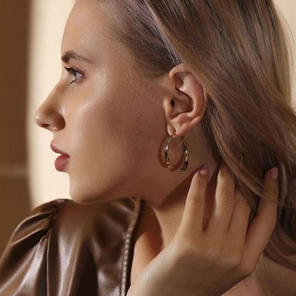 

women's simple curved earrings fashion wire hoop ear studs irregular threader circle statement dangler for girls & huggie, Golden;silver