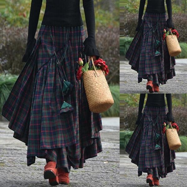 

celmia skirts autumn women high waist asymmetrical long womens maxi skirt ladies loose plus size 5xl, Black