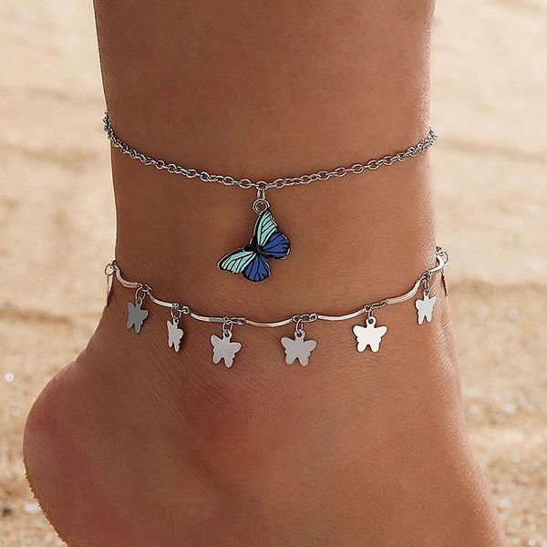 

anklets colorful butterfly charm ankle bracelets for women cute fringed anklet boho foot chains beach accessories, Red;blue