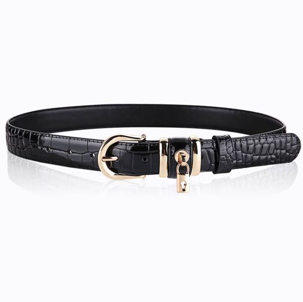 

crocodile belt for woman fashion needle buckle lock design womens belts genuine cowhide 4 color high quality, Black;brown