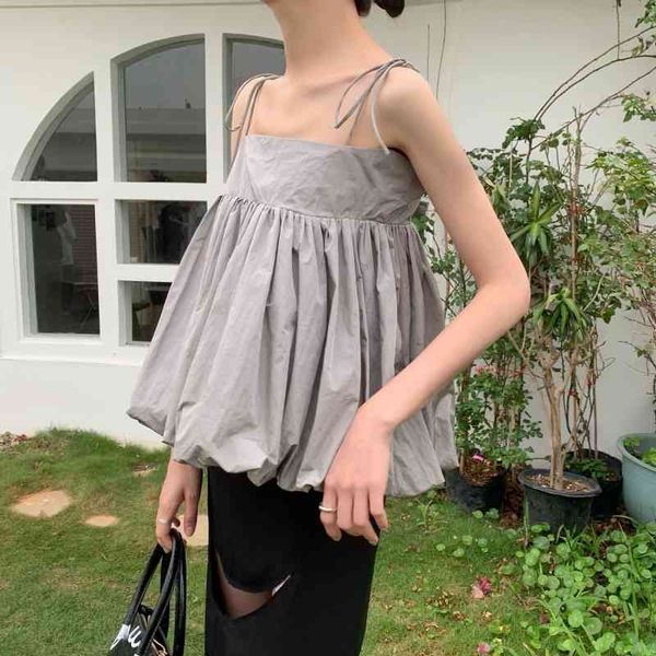 

women's tanks & camis summer cami women 2021 backless puffy casual ruched going out grey white blue spaghetti strap korean to
