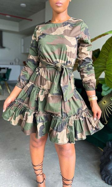

casual dresses 2021 european and american summer fashion camouflage printing temperament elegant short dress, Black;gray