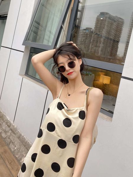 

casual dresses dress women clothes spring and autumn leisure holiday style loose show thin wave point a-line suspender for l54j, Black;gray