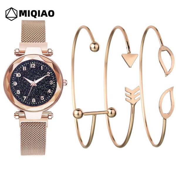 

4pcs/set fashion women's luxury magnet mesh strap quartz wristwatch ladies luminous watch women dress w451 wristwatches, Slivery;brown