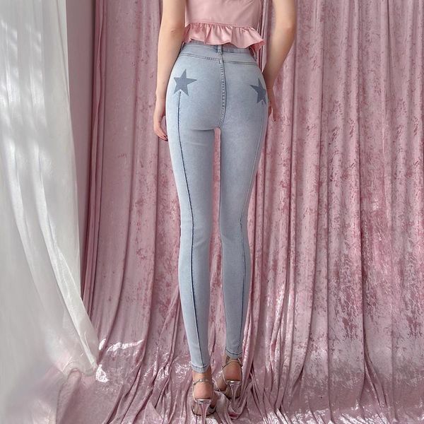 

women's jeans 2021 women star print pencil a343, Blue