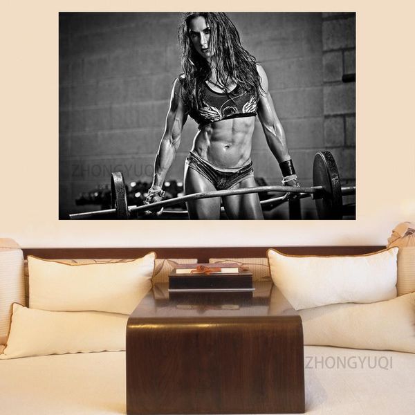 

women fitness bodybuilding motivational canvas painting silk posters and prints exercise wall art pictures gym room paintings