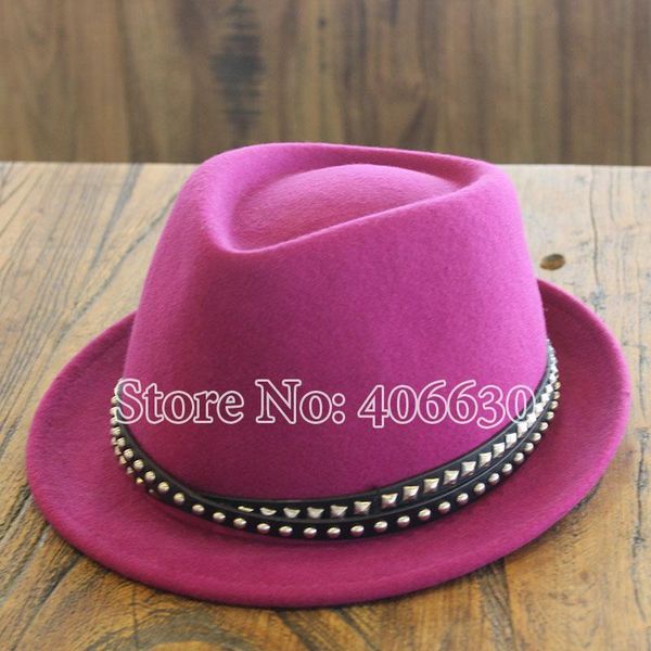 

stingy brim hats winter wool felt fedora women chapeau feminino fushia trilby jazz caps female pwfr050, Blue;gray