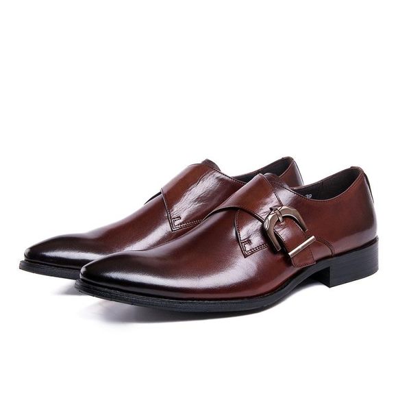 

dress shoes leather men's buckle large size cowhide zapatos de hombre formal wear men comfortable oxfords chaussure homme, Black