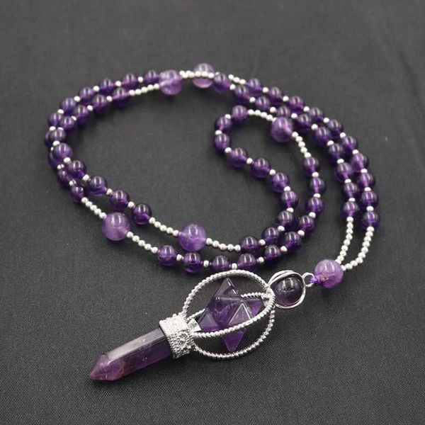 

pendant necklaces yjxp rotating merkaba sweater reiki hexagonal pillar healing point diy necklace for women beaded jewelry 1 pcs, Silver