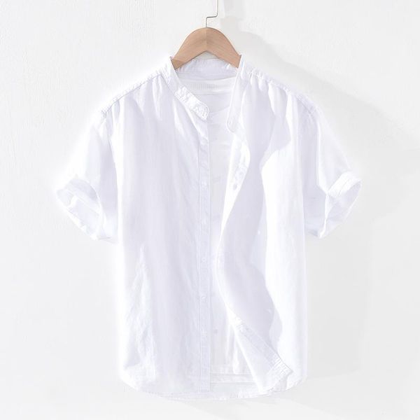 

men's casual shirts summer short sleeve for men solid white classical cotton linen oversize male button up shirt clothing, White;black