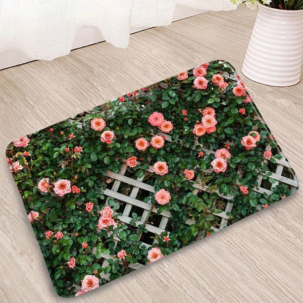 

bath mats garden landscape bathroom mat green vine flowers fence pastoral bamboo decoration carpets bedroom kitchen non-slip rugs washable