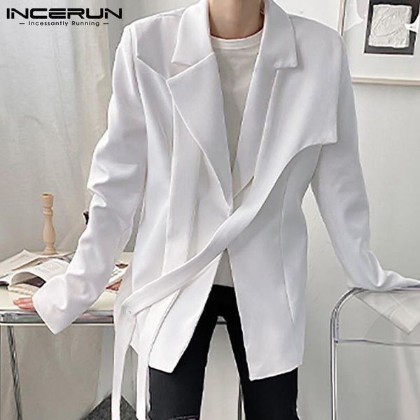 

men's suits & blazers incerun fashion men blazer solid color lapel streetwear one button elegant casual long sleeve 2021 outerwear s-5x, White;black