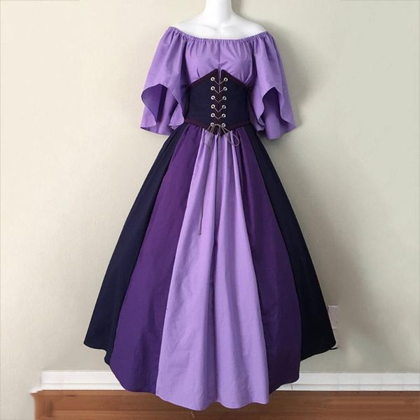 

casual dresses fashion for women medieval vintage gothic patchwork lace slash neck dress vestido navidad mujer, Black;gray