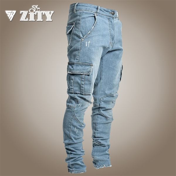 Moda Skinny Calças de Jeans Homens Casual Pencil Pencil Pants Jogger Denim Ropa Hombre 211108