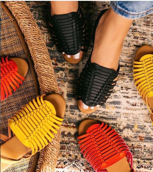 

slippers women hand made knit flat sandals beach summer casual slides heel slip on shoes fish toe, Black