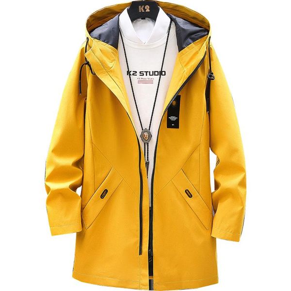 

men's jackets 2021 spring trendy slim jacket hooded mid-length qr963, Black;brown