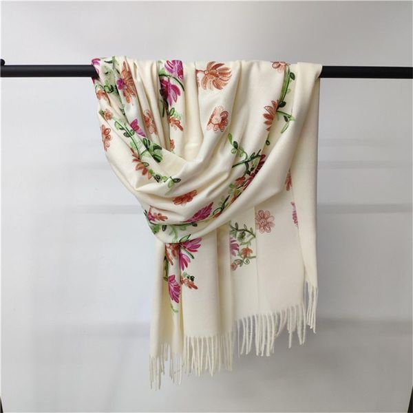 

scarves 2021 embroidery solid elegant scarf female pure cashmere shawls wraps bandana luxury lady pashmina long soft bufanda, Blue;gray
