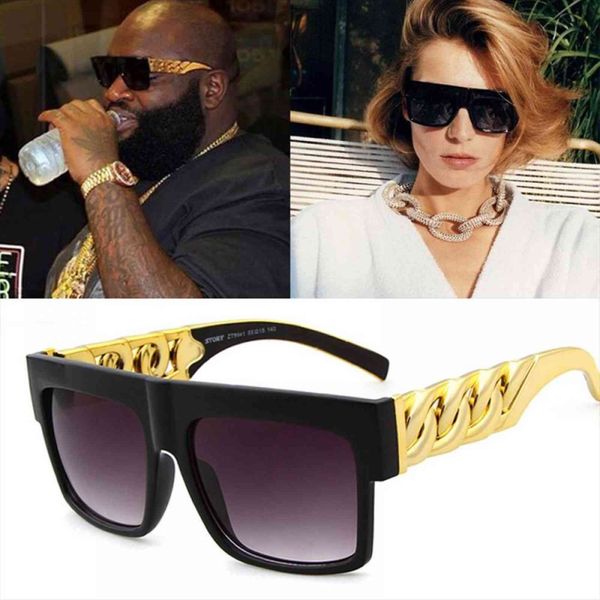 

fashion hip hop sunglasses gold metal chain square vintage sun glasses brand designer flat eyewear gafas uv, White;black