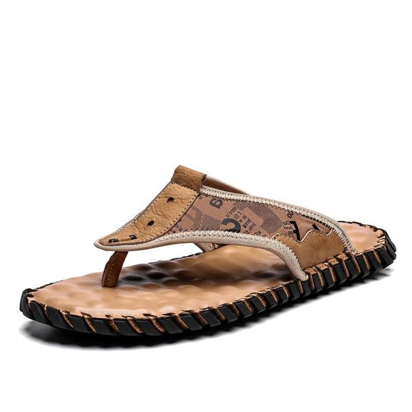 

slippers 2021 men shoes summer leather flip flops fashion non-slip beach massage outdoor sandals comfort casual plus size, Black