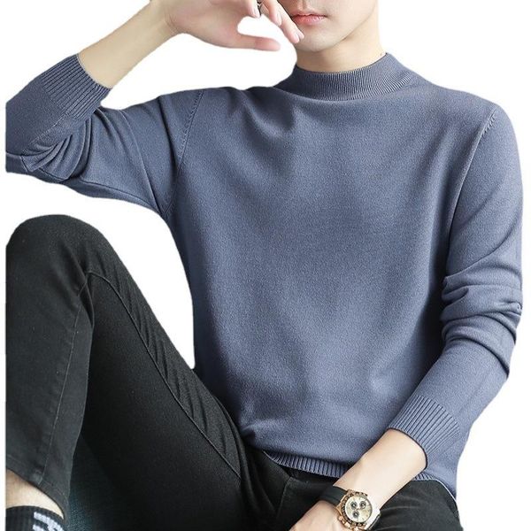 

men's sweaters 2021 fashion solid color sweater semi high neck bottoming shirt autumn and winter core spun yarn, White;black