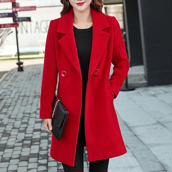 

women's wool & blends ladies lapel coats women long sleeve jacket double breasted outerwear elegant office woolen winter overcoat, Black
