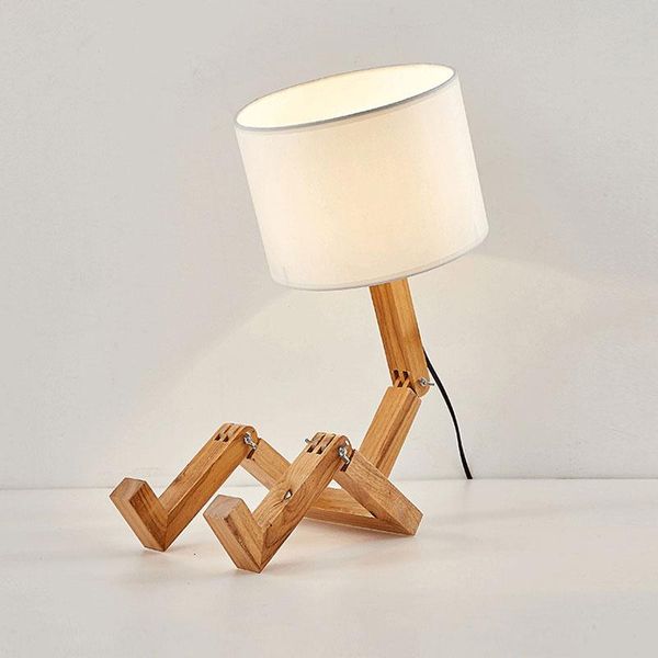 

table lamps wood robot shade folding living room bedroom study bedside nordic linen fabric lampshade modern desk lamp home decor