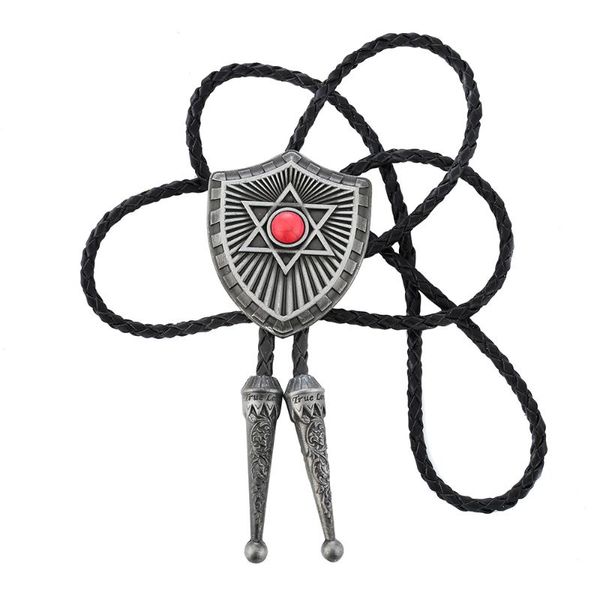 

bow ties kdg western cowboy alloy shield point turquoise bolo tie men's and women's leather cord long necklace shirt necktie a, Black;gray