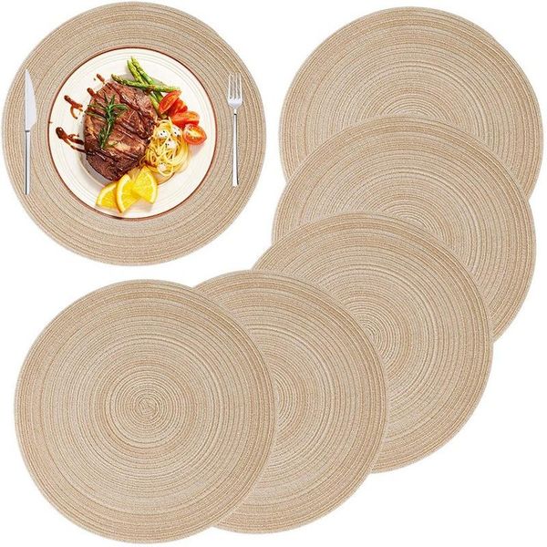 

mats & pads 6 pcs round cotton placemats,14 inch woven heat insulation non slip table mats,for party,kitchen dining room