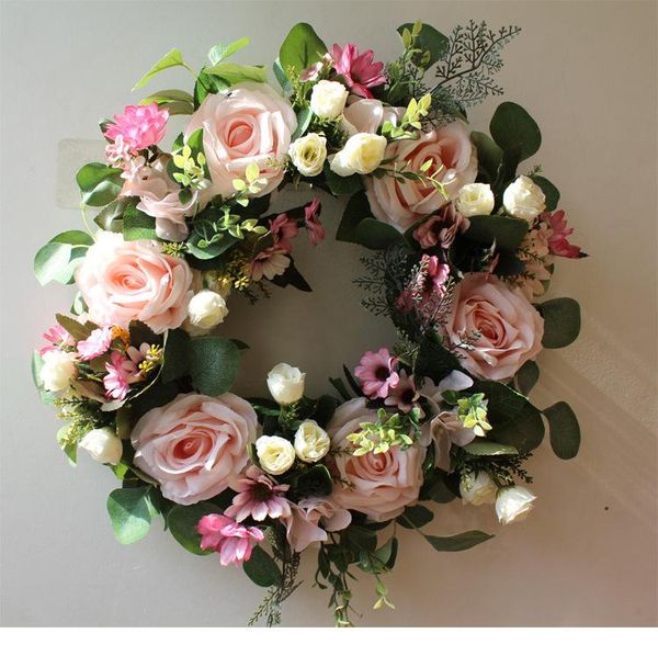 

42cm rose garland artificial flowers welcome wreath door ornaments christmas party wedding home decoration decorative & wreaths