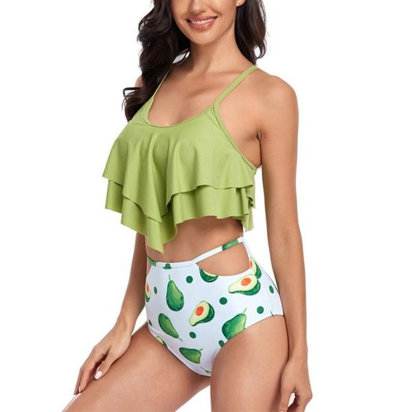 

one-piece suits female high waist bikini set swimwear women swimsuit ruffle bathing suit beachwear biquini
