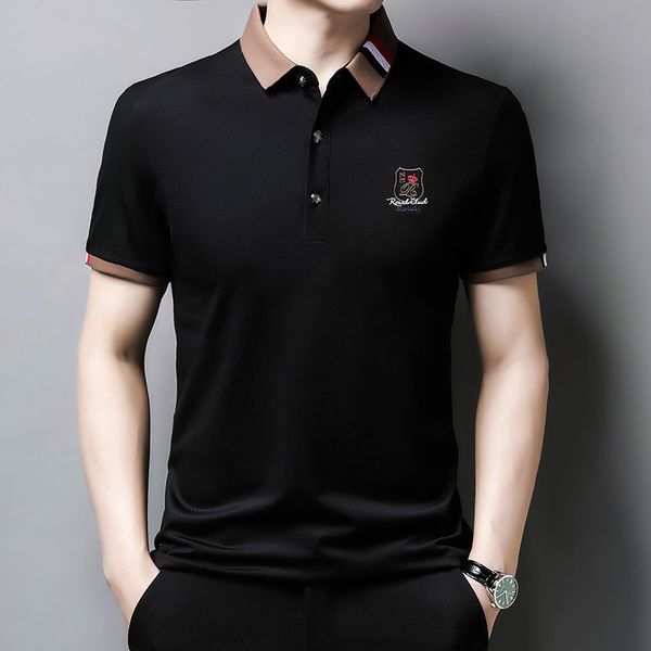 

men's fashion polo shirt, short-sleeved lapel t-shirt, business casual work clothes, summer thin embroidery printing, White;black