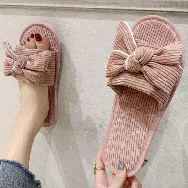 

fashion spring indoor women slippers butterfly knot corduroy home non slip flat ladies shoes living room ll978, Black