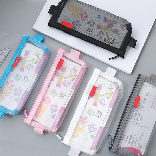 

simple transparent nylon pencil bag zipper pen case pouch stationery student large capacity office school supplies bags