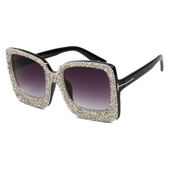 

luxury design point drill sunglasses women large frame square small gravel inlaid retro trendy glasses lentes de sol mujer, Silver