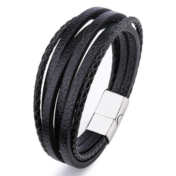 

charm bracelets 2021 men bracelet multilayer rope leather bangles magnetic-clasp braided wrap trendy for couple gifts pulseras, Golden;silver