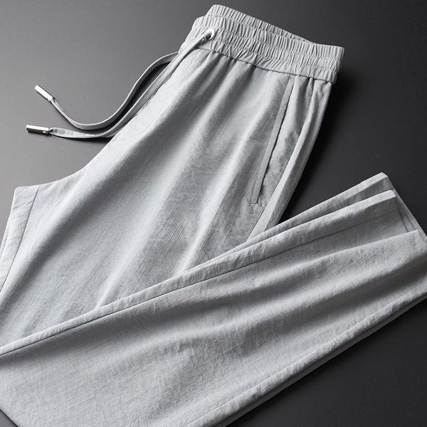 

men's pants minglu spring summer grey mens luxury solid color softness and comfort casual male trousers slim fit thin man 4xl, Black