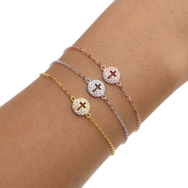 

real 925 sterling silver round cross aaa cz pendant bracelets cz bangles delicate jewelry for women wedding party, Golden;silver