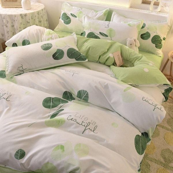 

bedding sets home leafs polyester set 3/4pcs twin double full  duvet cover flat bed sheet pillowcase linen bedroom bedclothes