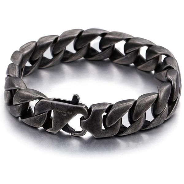 

link, chain granny chic punk style black stainless steel men bracelet 15mm wide men's bracelets & bangles armband jewelry