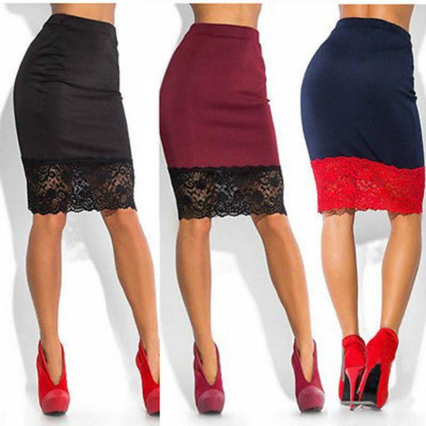

skirts women high waist elastic mini skirt short red black lace pencil commuter wearing women's slim-fit lower