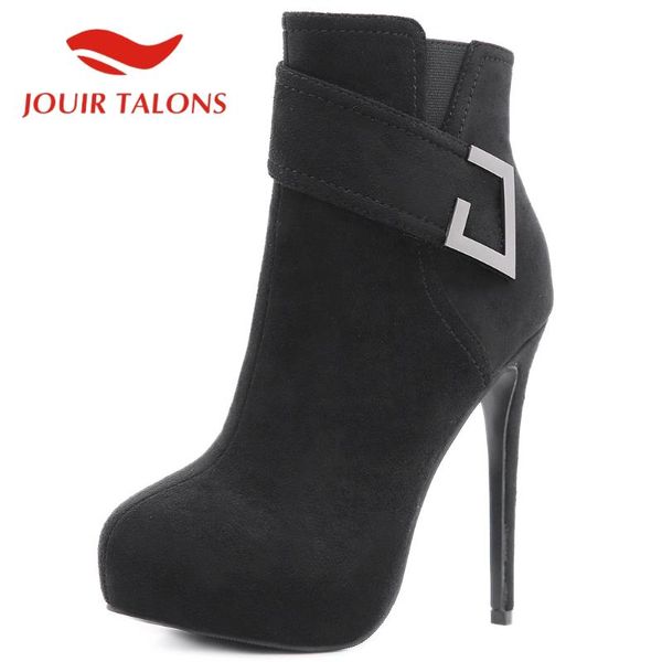 

boots jouir talons shoes big size 40 flock buckle straps leisure ankle autumn female thin heels, Black