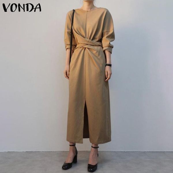 

casual dresses vonda elegant office ol dress women summer o neck half sleeve party loose solid long maxi femme vestidos, Black;gray