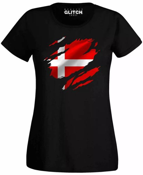 

torn denmark flag women's t-shirt danish copenhagen country national football, White;black