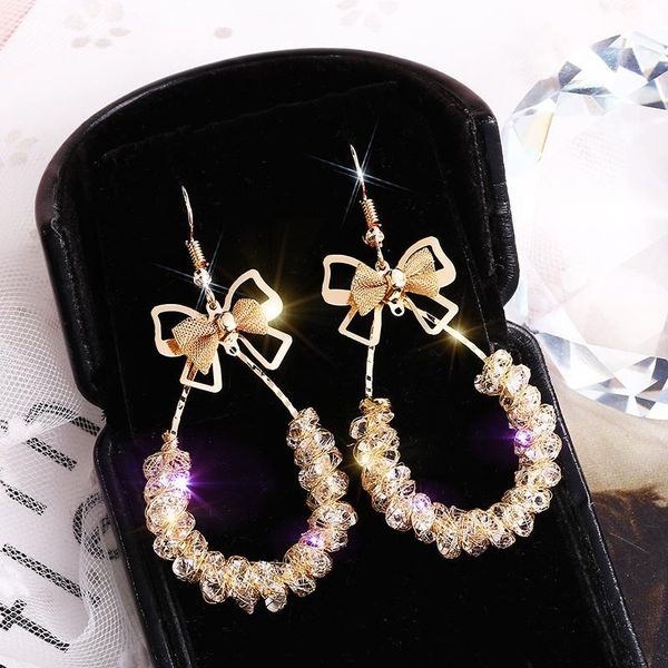 

dangle & chandelier design feeling temperament pearl earrings personality bow hollow out atmosphere super flash crystal women metal, Silver