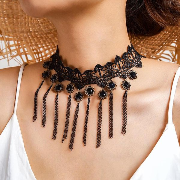 

pendant necklaces black lace tassel necklace for women flowers star water drop bead flower choker jewelry gift, Silver
